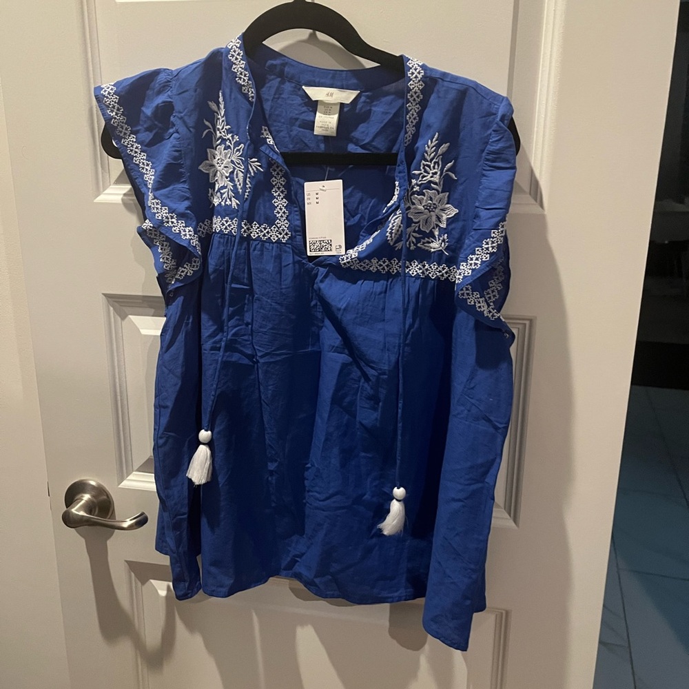 Blue Embroidered Women's Top